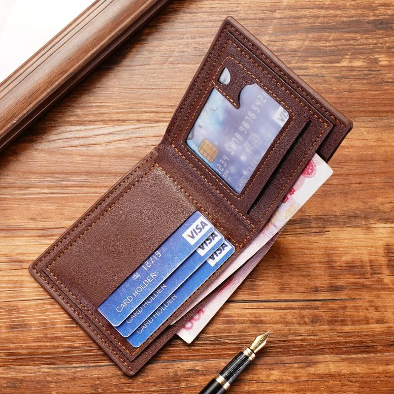 Men Short Bifold Faux Leather Masculina Billetera Credit ID Card Holder Wallet