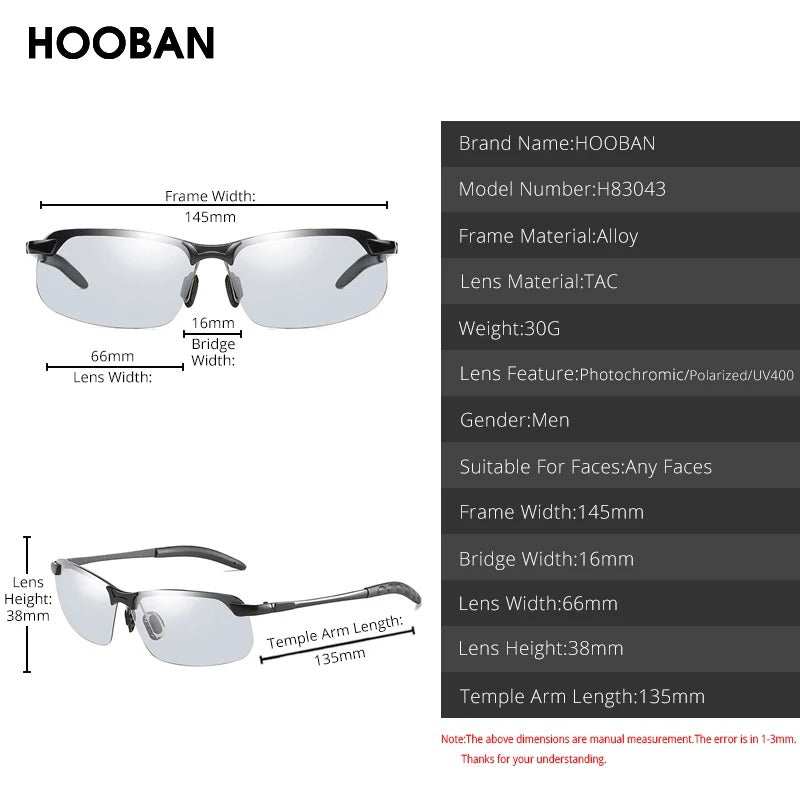 Vintage Photochromic Sunglasses Men Fashion